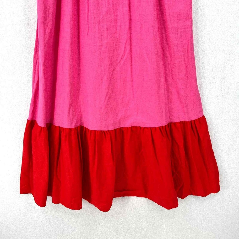 TABITHA BROWN X TARGET Tie Front Linen Maxi Dress XS Pink Red Colorblock Strappy - Picture 7 of 14